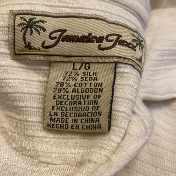 Jamaica Jaxx Men's L Short Sleeve Silk/Cotton Textured Stripe Collared Shirt - Picture 3 of 3